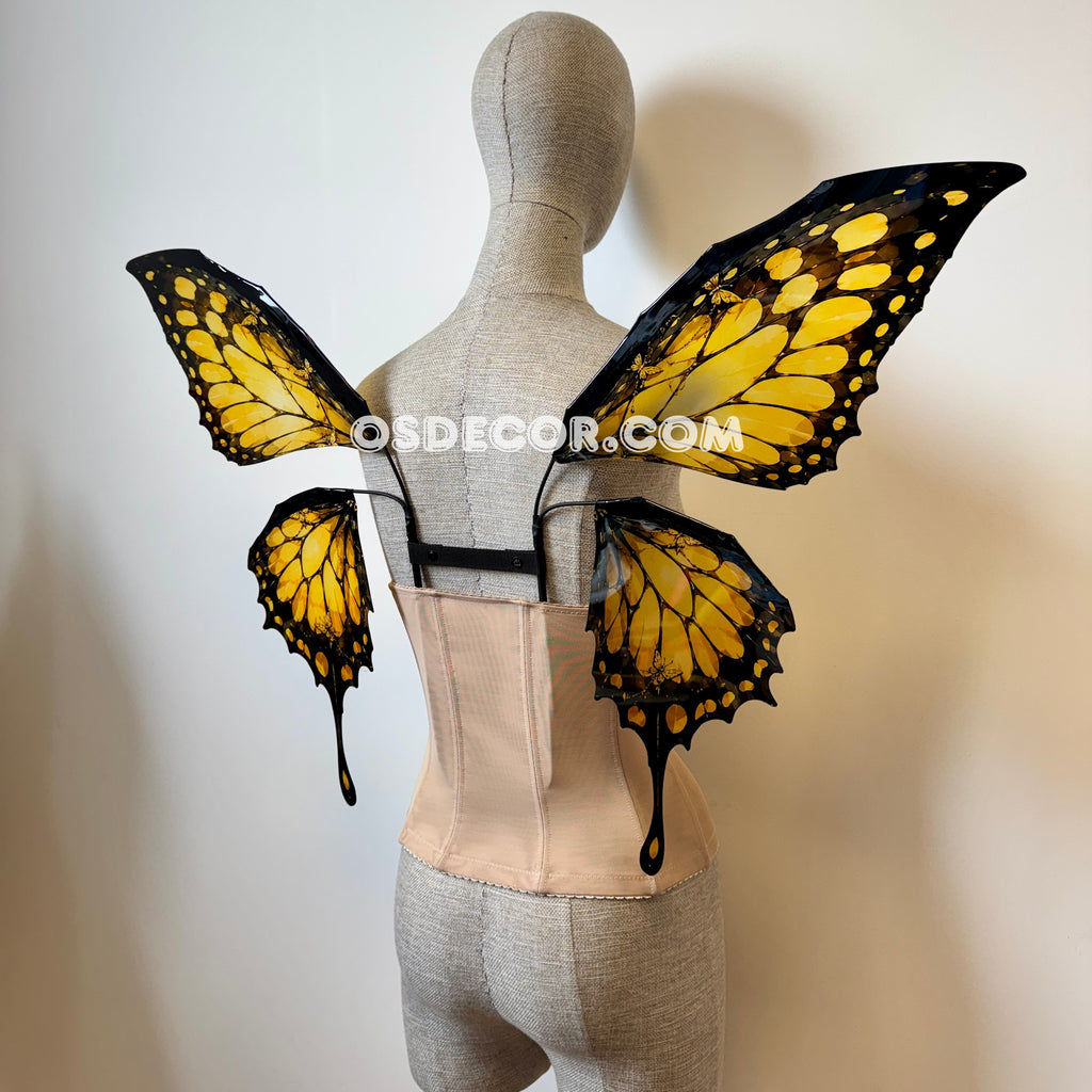 Swallowtail butterfly, yellow and black fairy wings for cosplay photoshoot and costume