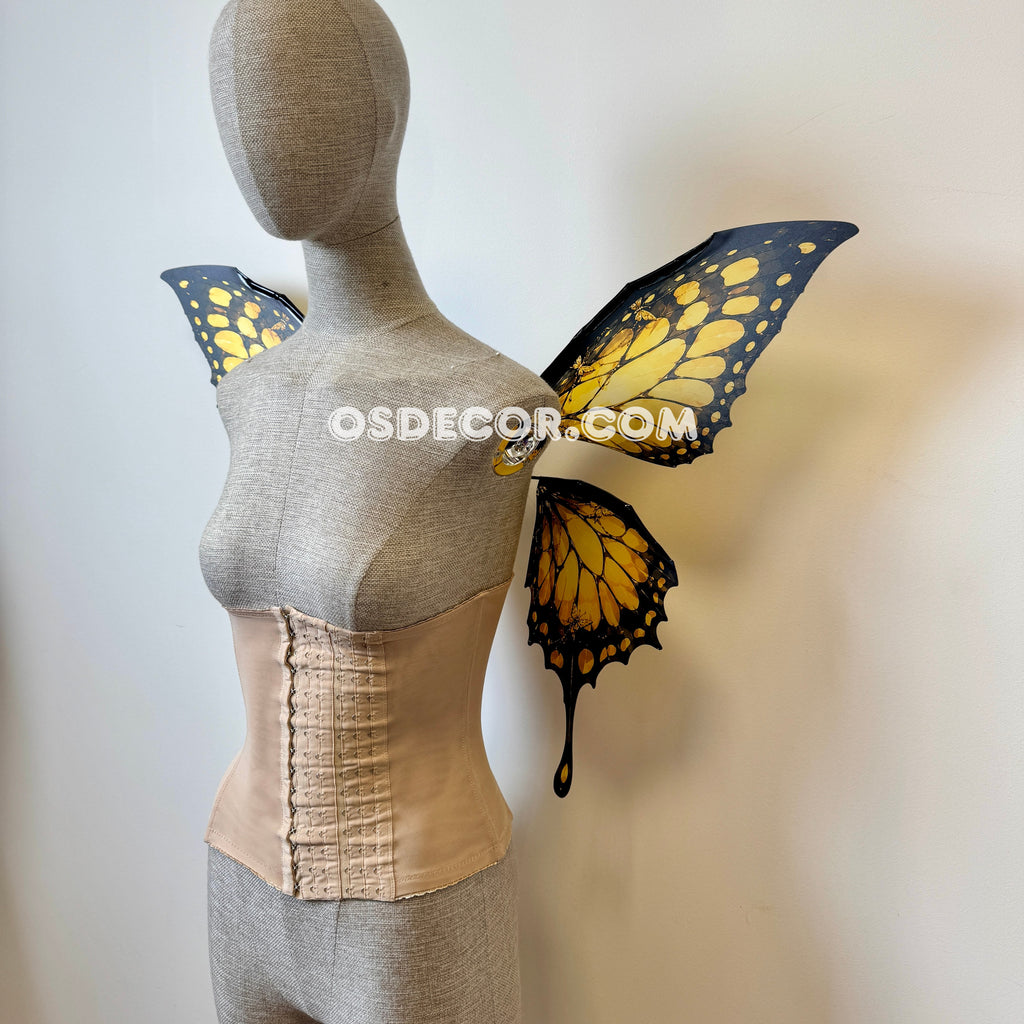 Swallowtail butterfly, yellow and black fairy wings for cosplay photoshoot and costume