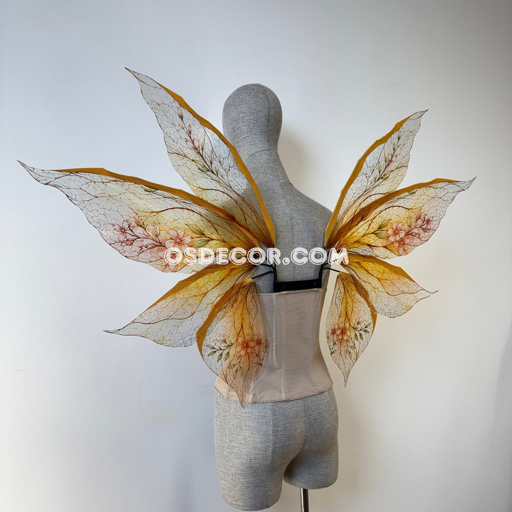 Floral brown and yellow fairy wings for cosplay photo shoot