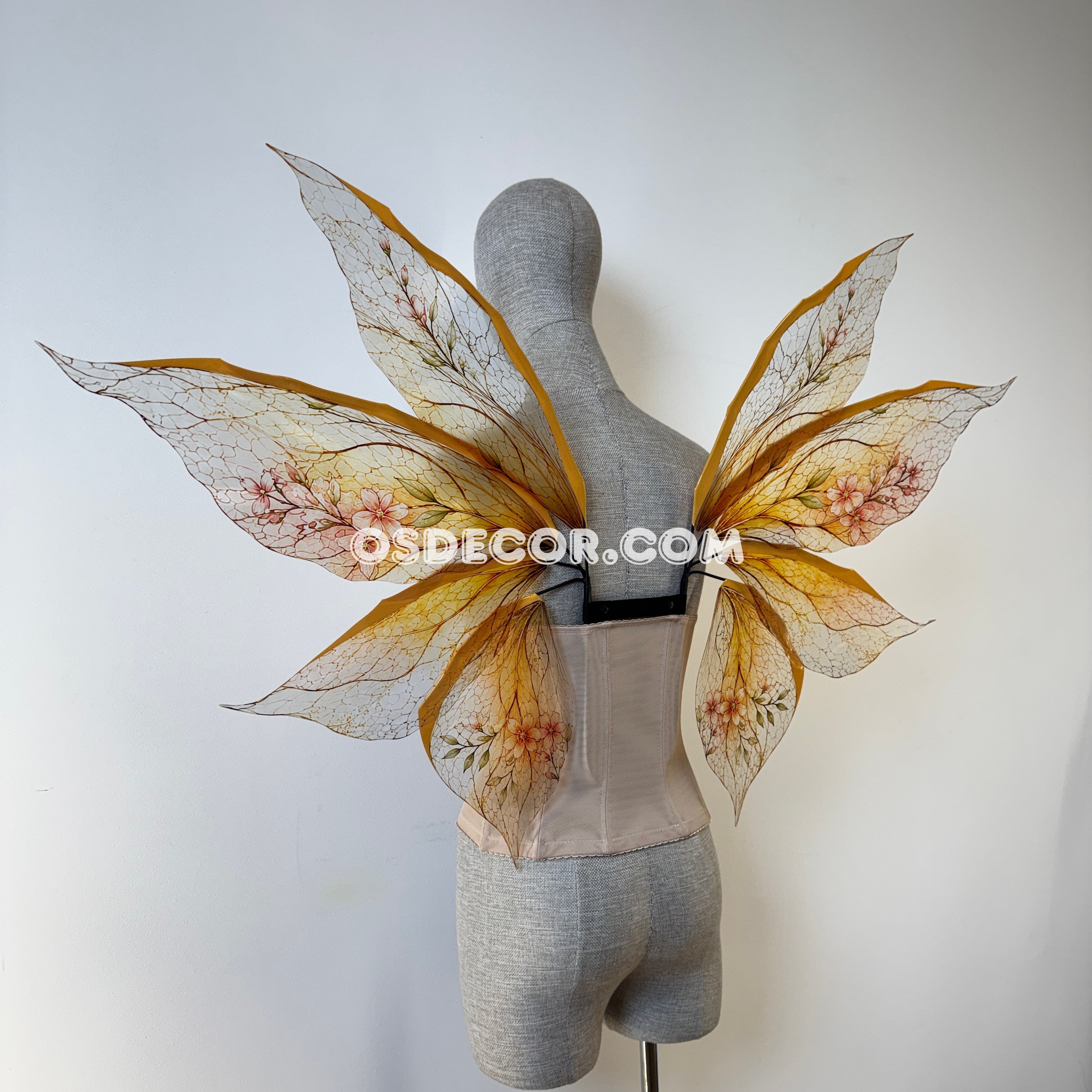 Floral brown and yellow fairy wings for cosplay photo shoot