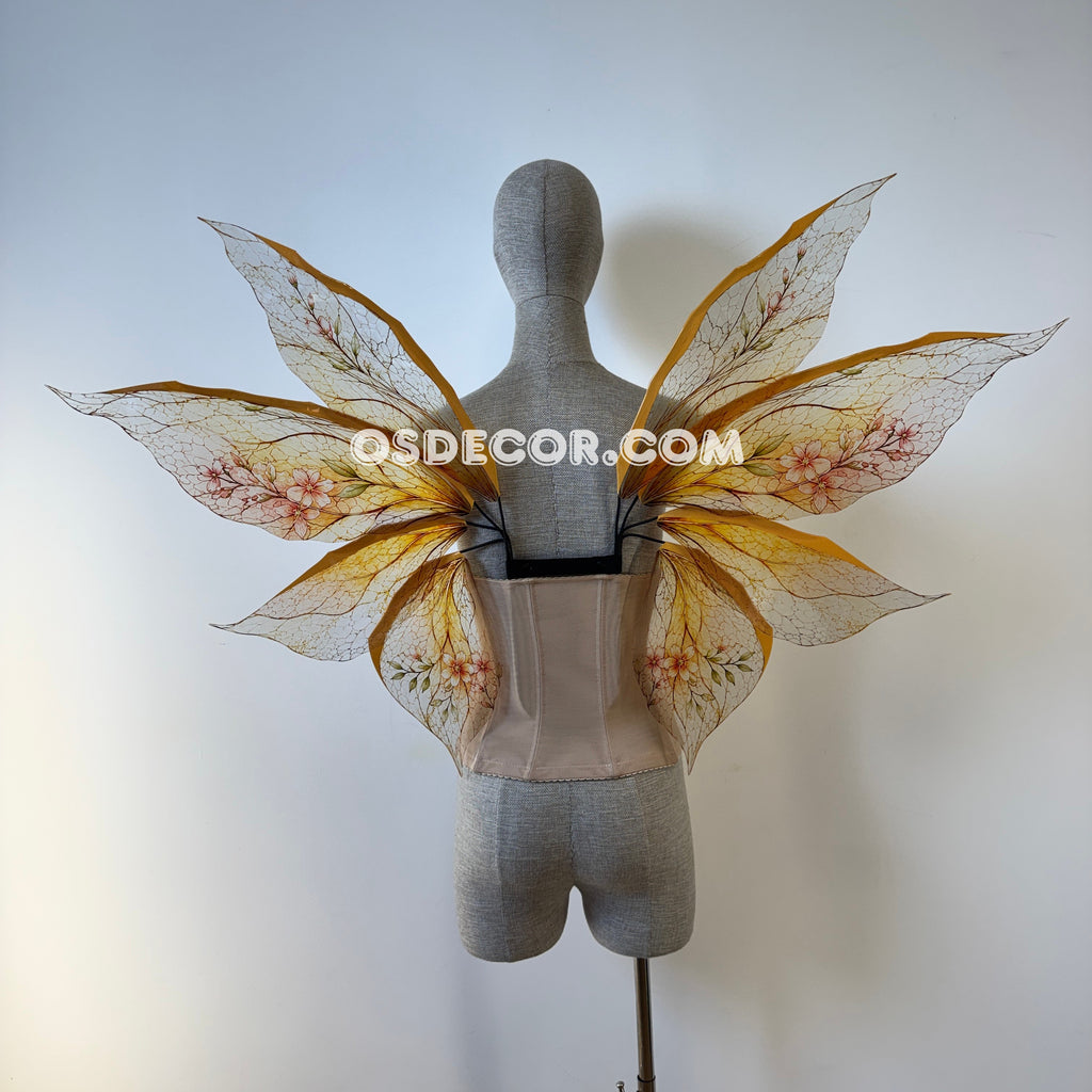 Floral brown and yellow fairy wings for cosplay photo shoot