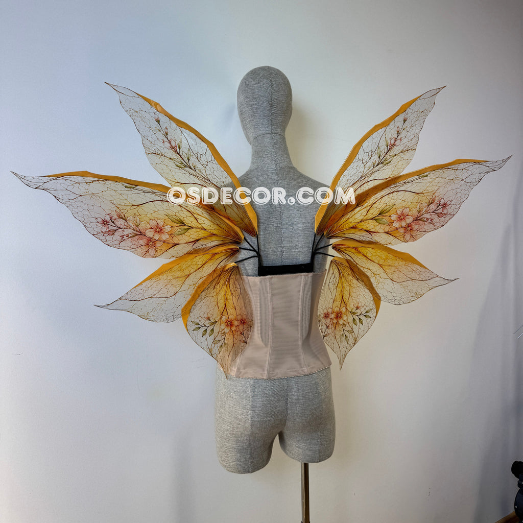 Floral brown and yellow fairy wings for cosplay photo shoot