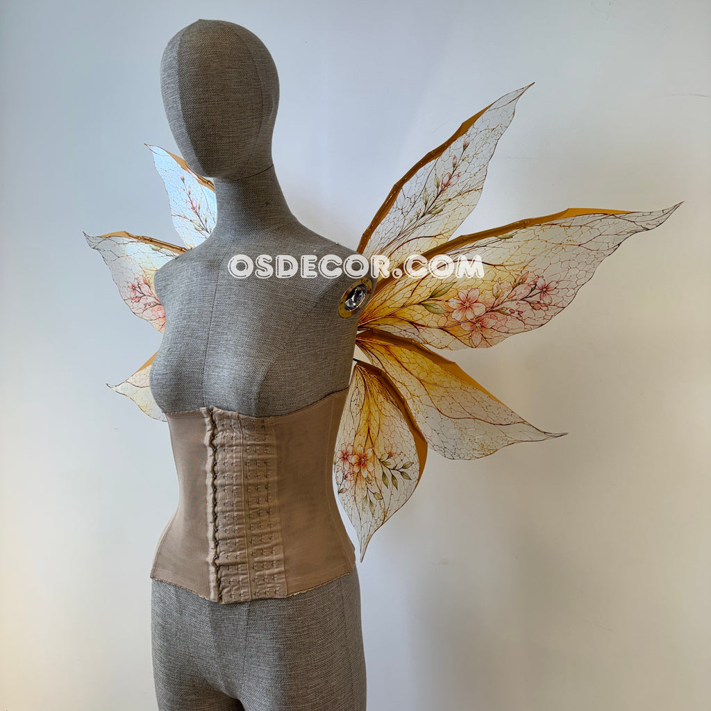Floral brown and yellow fairy wings for cosplay photo shoot