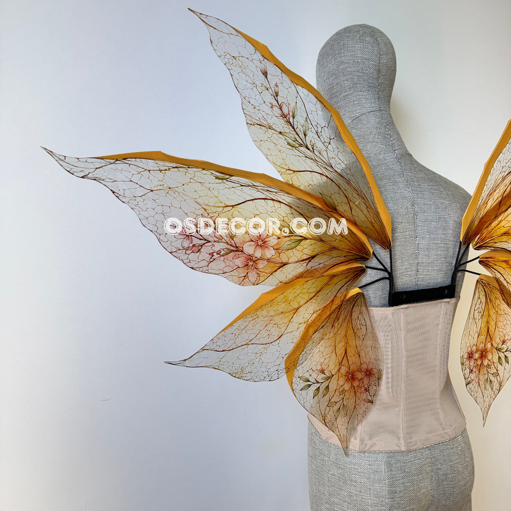 Floral brown and yellow fairy wings for cosplay photo shoot