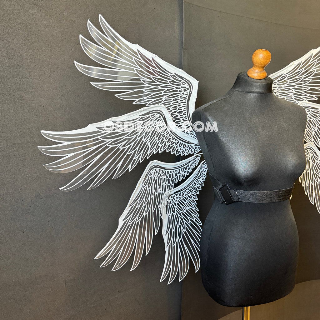 White transparent angel goddess wings, ethereal, for cosplay photo shoot and costume