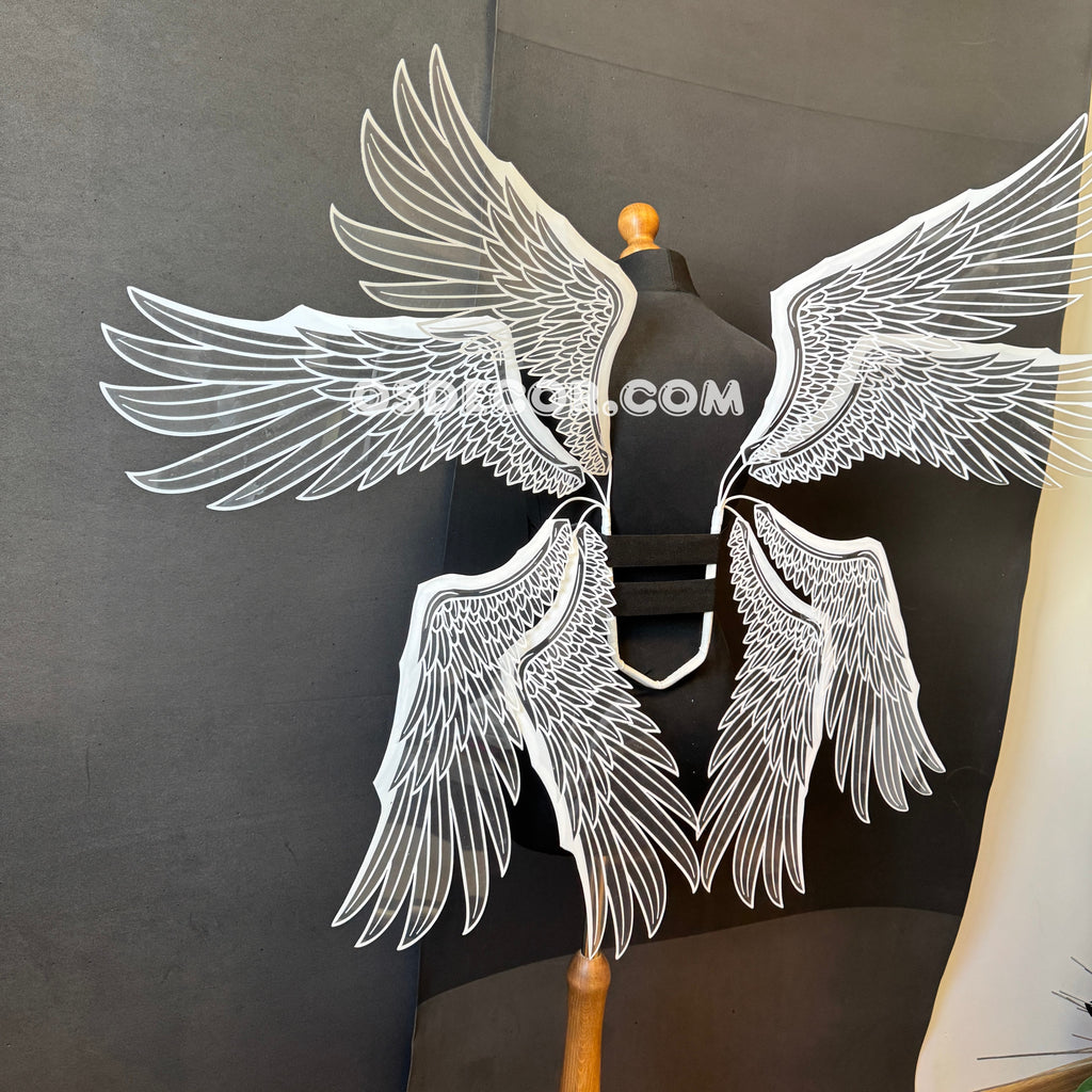 White transparent angel goddess wings, ethereal, for cosplay photo shoot and costume