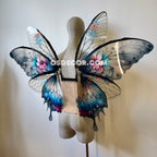 Floral gradient black, blue, pink, clear fairy wings for cosplay photoshoot and costume