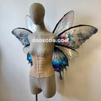 Floral gradient black, blue, pink, clear fairy wings for cosplay photoshoot and costume