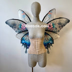 Floral gradient black, blue, pink, clear fairy wings for cosplay photoshoot and costume