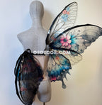 Floral gradient black, blue, pink, clear fairy wings for cosplay photoshoot and costume