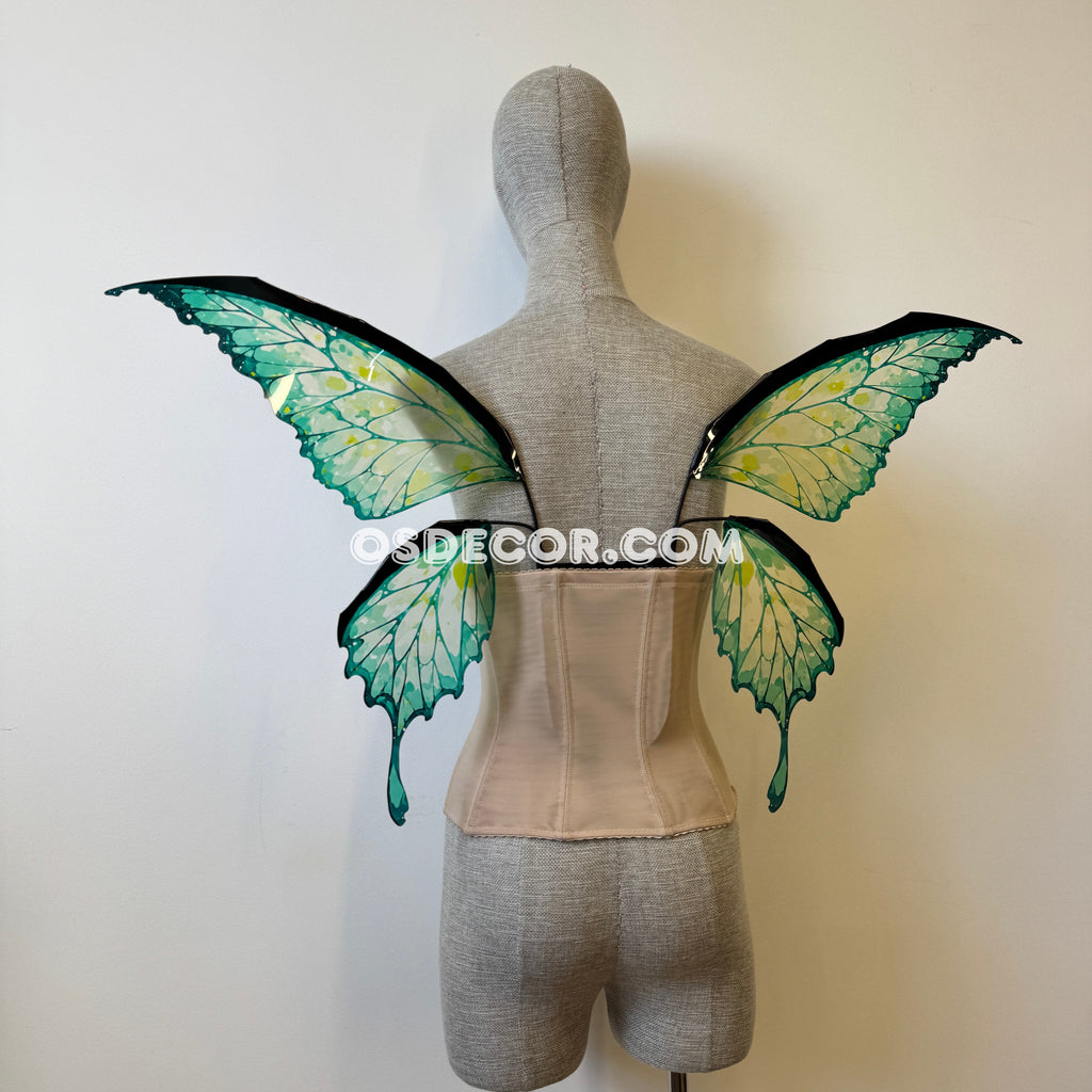 Green butterfly fairy wings for cosplay photoshoot and costume
