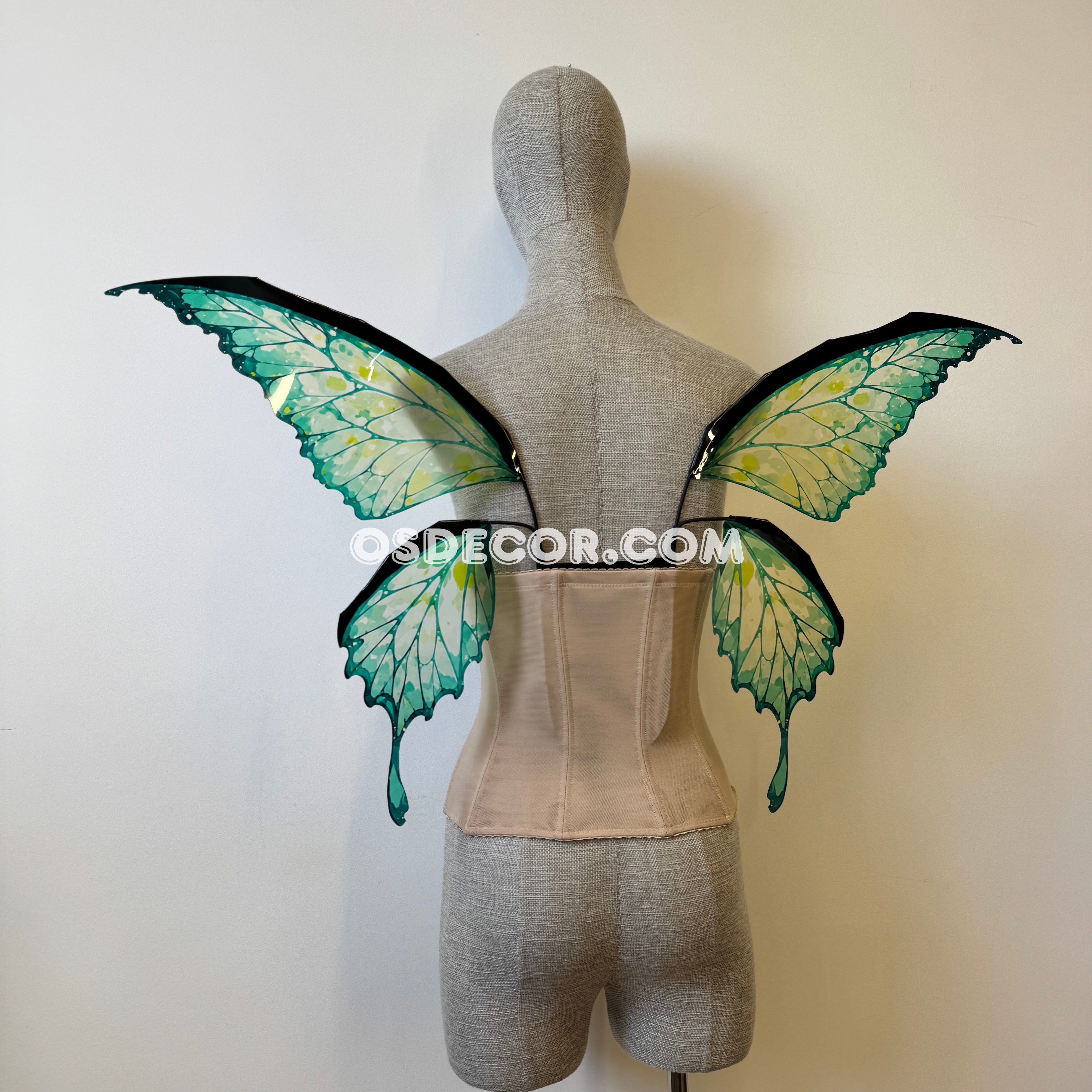 Green butterfly fairy wings for cosplay photoshoot and costume