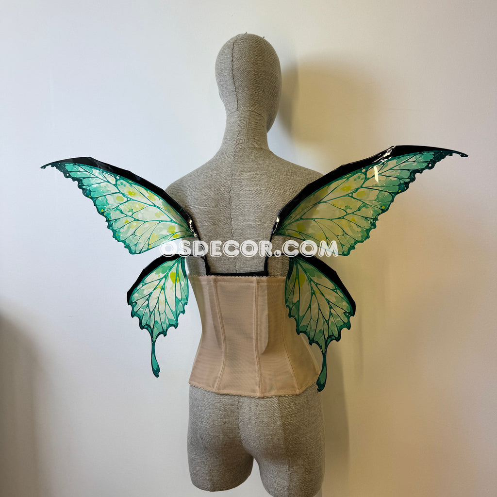 Green butterfly fairy wings for cosplay photoshoot and costume