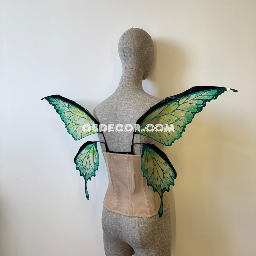 Green butterfly fairy wings for cosplay photoshoot and costume