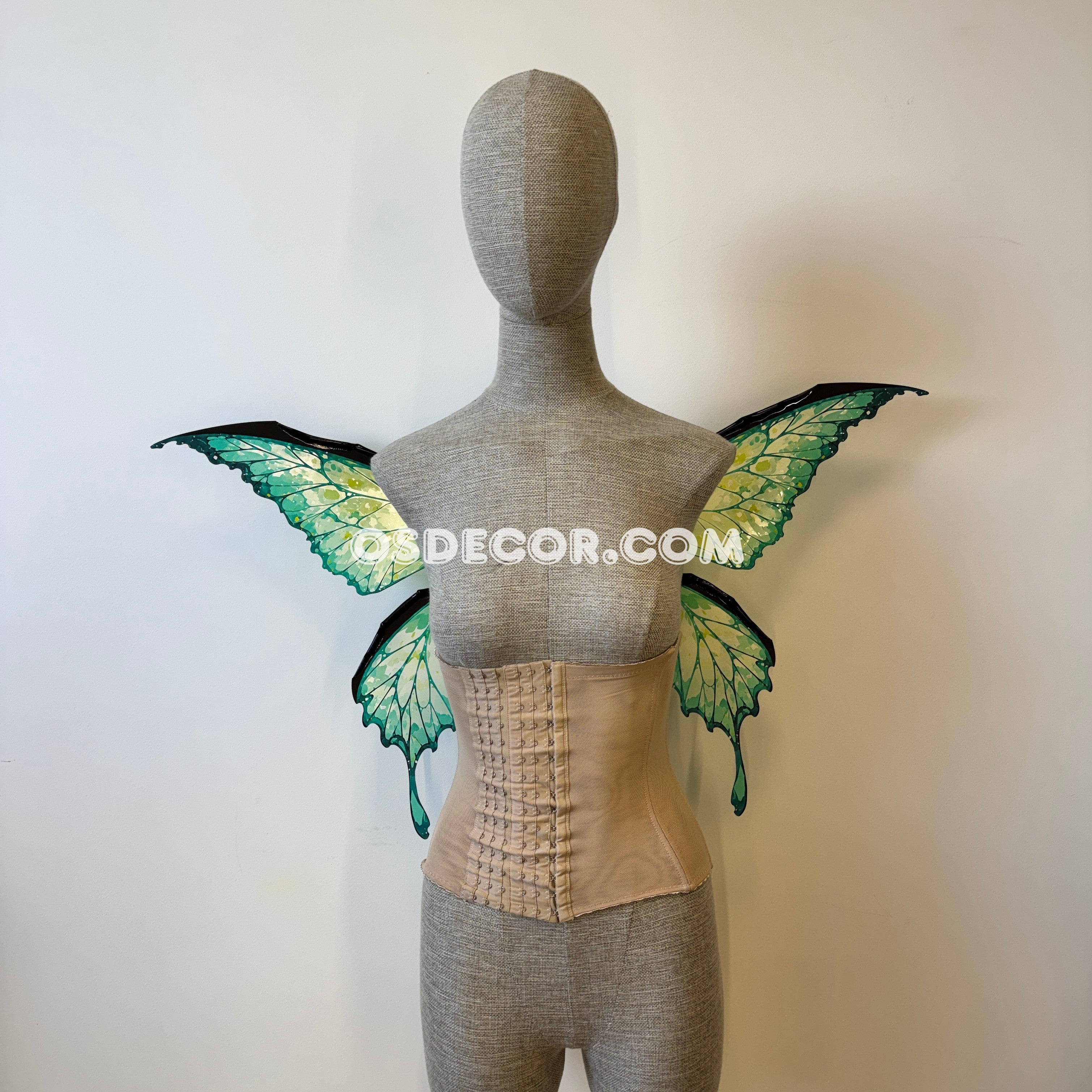 Green butterfly fairy wings for cosplay photoshoot and costume