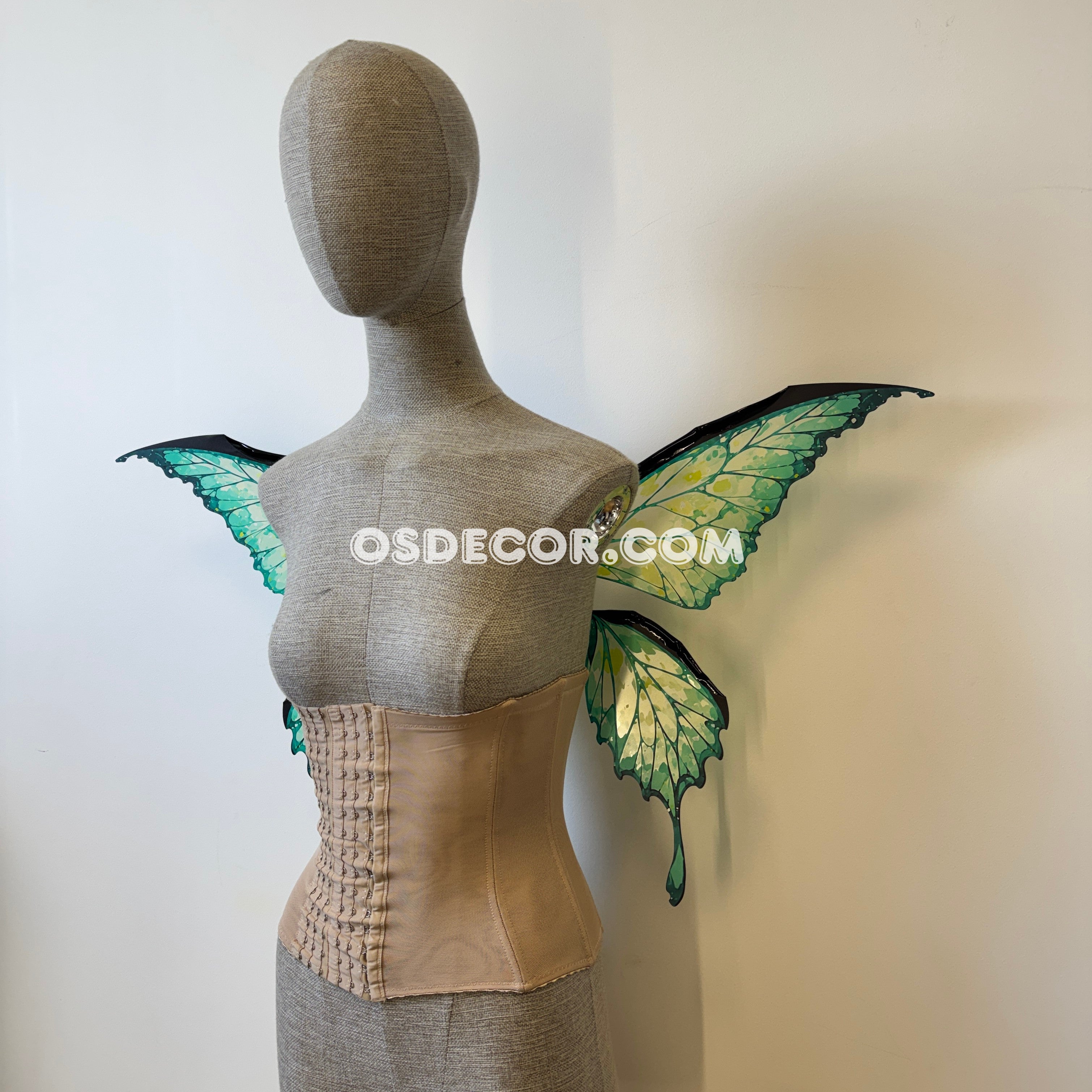 Green butterfly fairy wings for cosplay photoshoot and costume