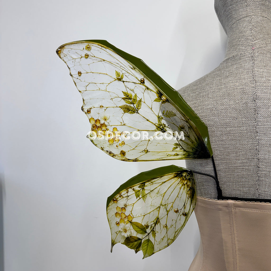Green yellow forest butterfly fairy wings for cosplay photoshoot and costume