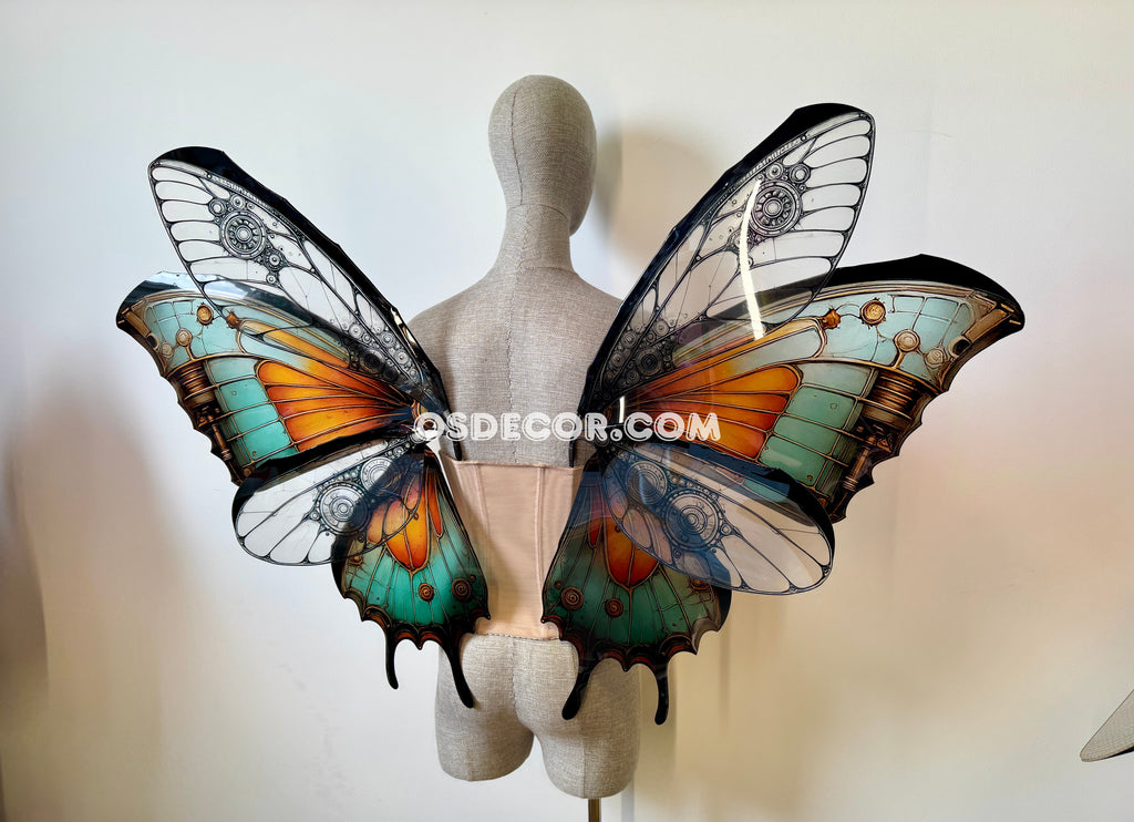 Green Orange Black  Butterfly Fairy Wings